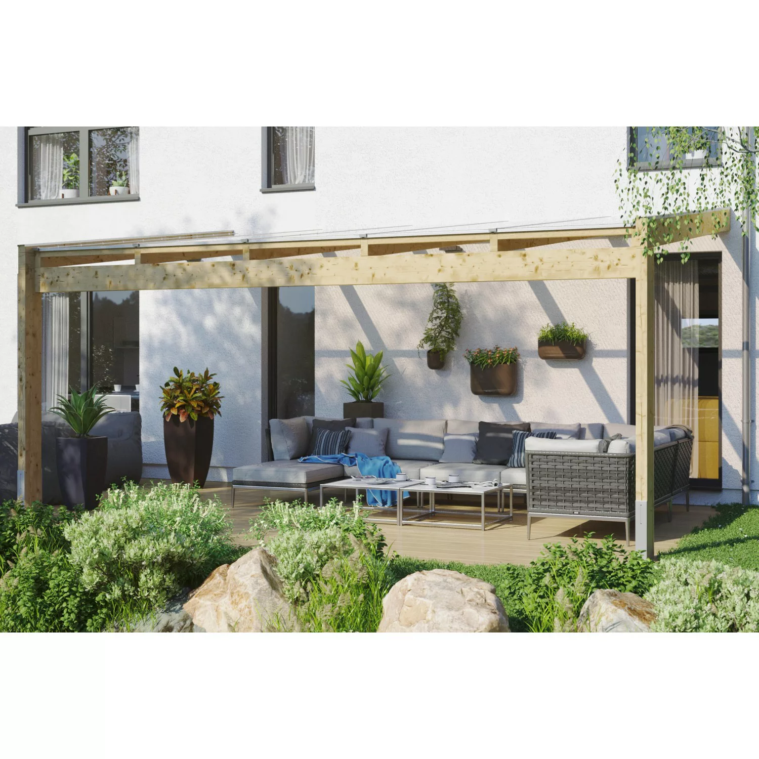 Skan Holz Terrassenüberdachung Novara 557 cm x 359 cm unbehandelt günstig online kaufen