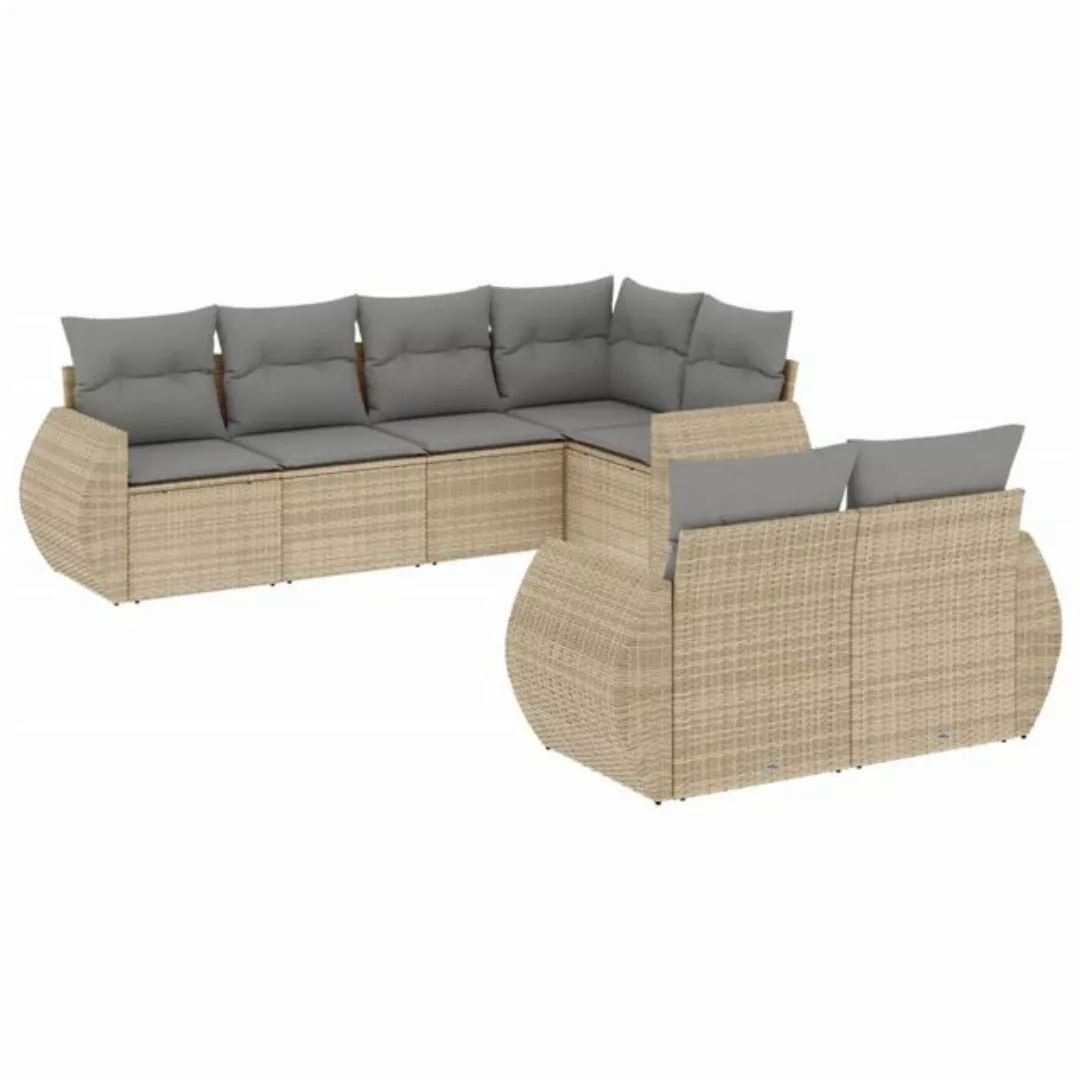 vidaXL Sofaelement 7-tlg. Garten-Sofagarnitur mit Kissen Beige Poly Rattan günstig online kaufen