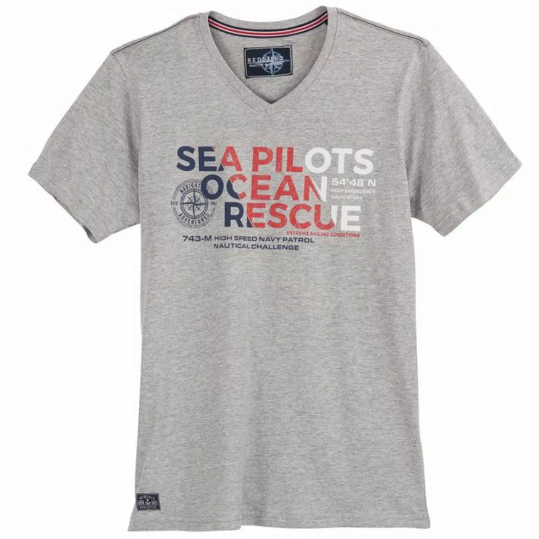 redfield V-Shirt Große Größen Herren T-Shirt V-Neck grau melange SEA PILOTS günstig online kaufen