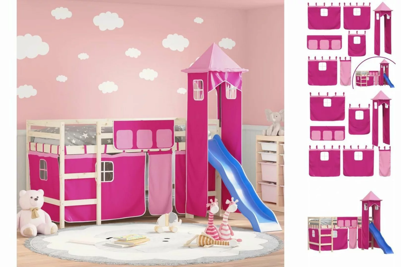 vidaXL Kinderbett Vorhänge für Hochbett mit Turm Rosa Polyester günstig online kaufen