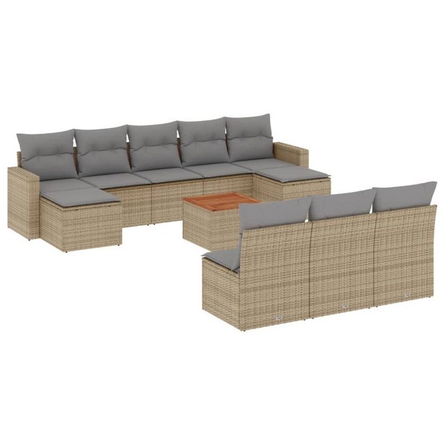 vidaXL Sofaelement 11-tlg. Garten-Sofagarnitur mit Kissen Beige Poly Rattan günstig online kaufen