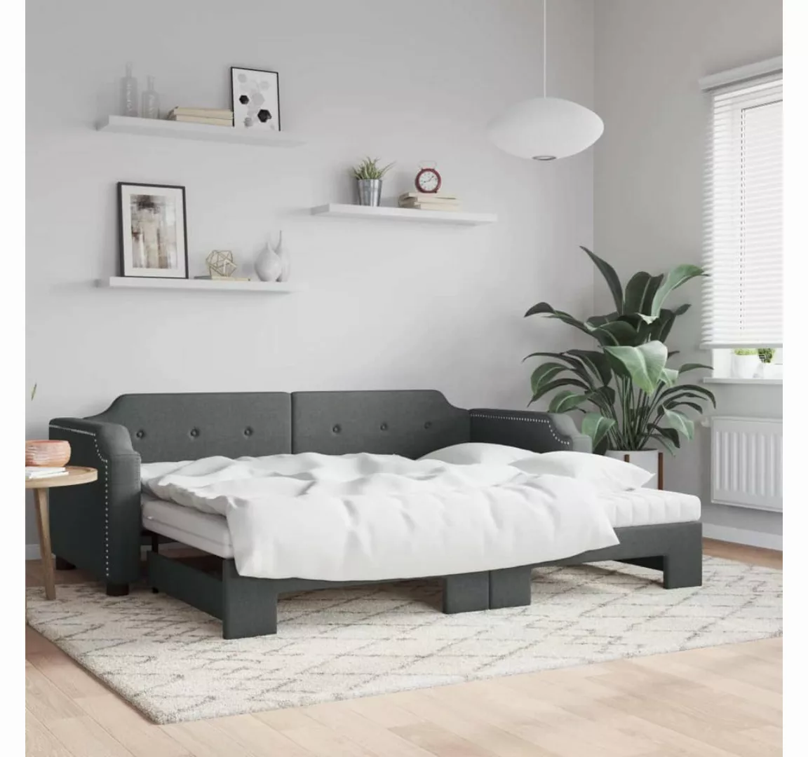 vidaXL Gästebett Tagesbett Ausziehbar mit Matratzen Dunkelgrau 90x200 cm St günstig online kaufen