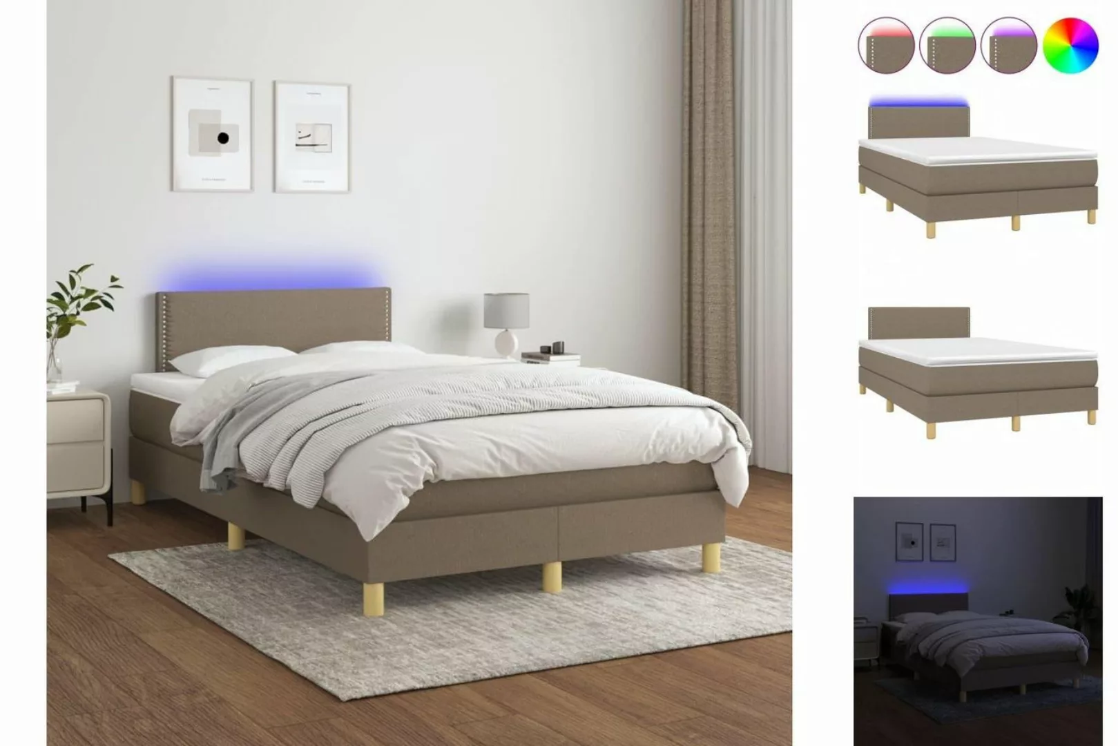 vidaXL Bettgestell Boxspringbett mit Matratze LED Taupe 120x200 cm Stoff Be günstig online kaufen