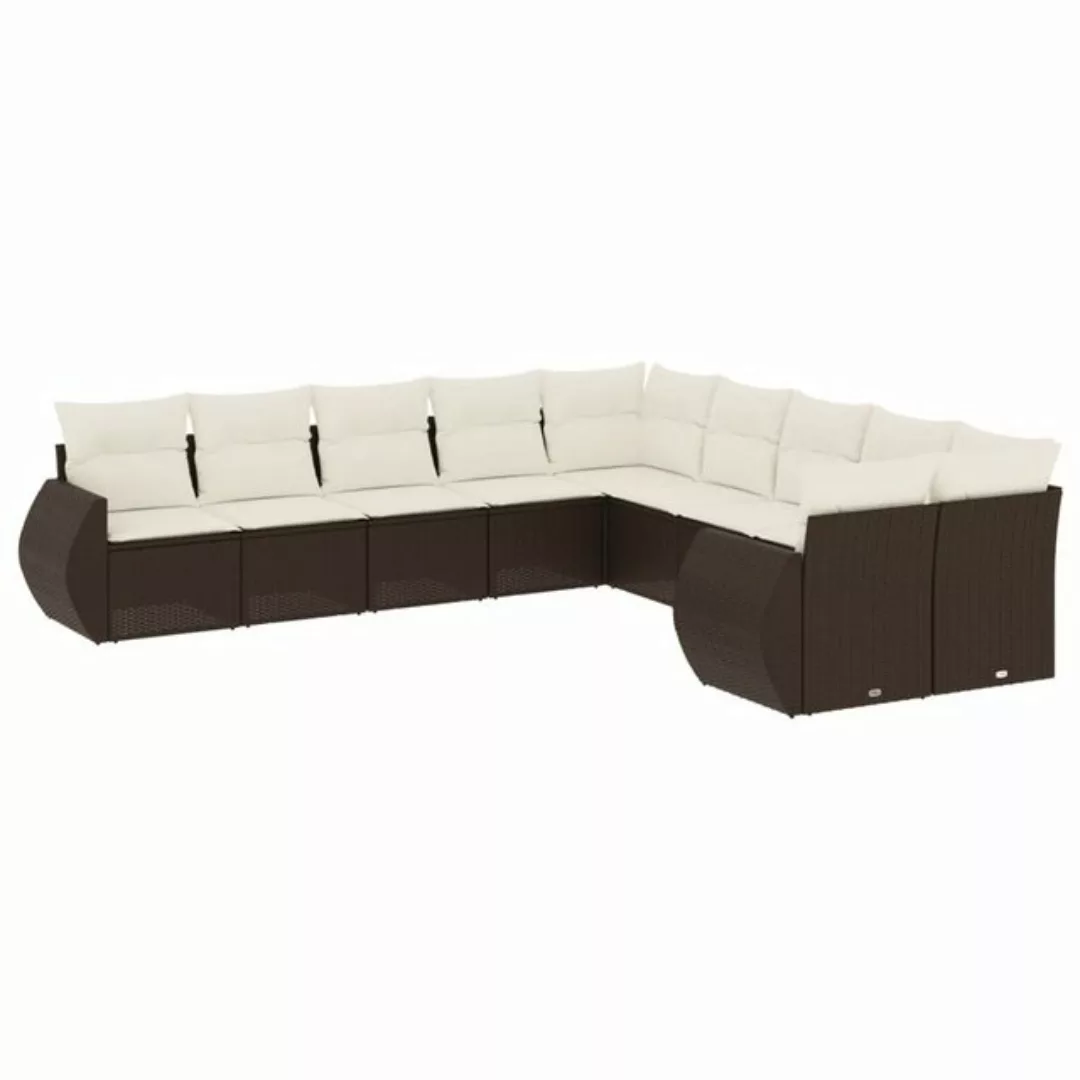 vidaXL Sofaelement 10-tlg. Garten-Sofagarnitur mit Kissen Braun Poly Rattan günstig online kaufen