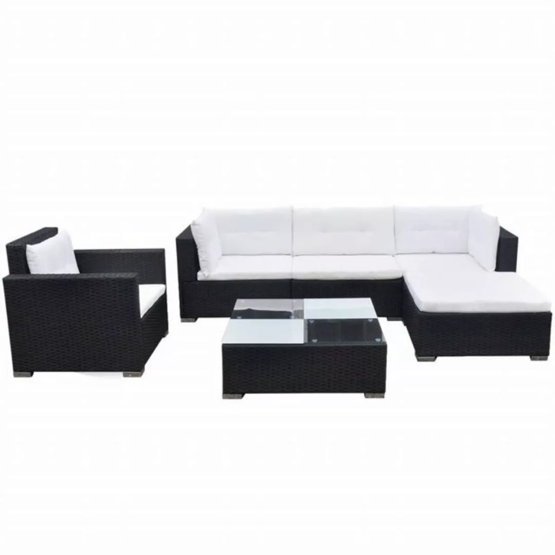 furnicato Loungesofa 6-tlg. Garten-Lounge-Set mit Auflagen Poly Rattan Schw günstig online kaufen