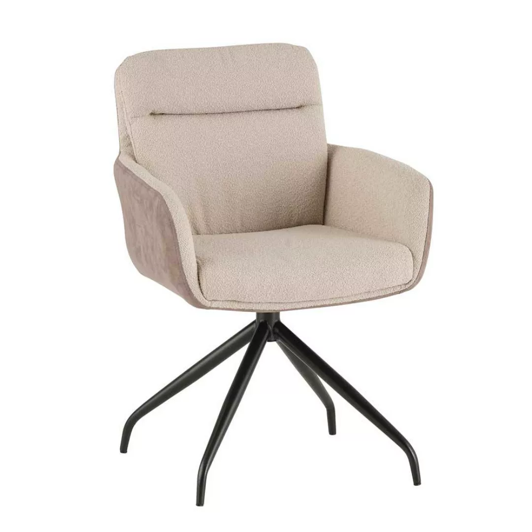 2 Stühle mit Armlehnen drehbar aus Boucle Stoff Microfaser (2er Set) günstig online kaufen