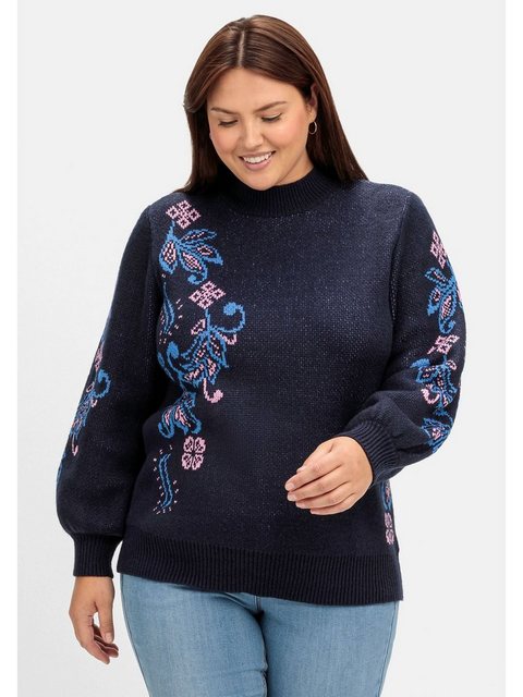 sheego by Joe Browns Stehkragenpullover "Große Größen", mit floralem Jacqua günstig online kaufen