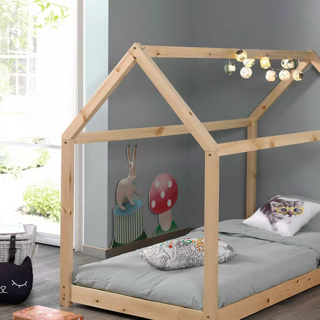 Kinderzimmer Bett aus Kiefer Massivholz Haus Optik günstig online kaufen