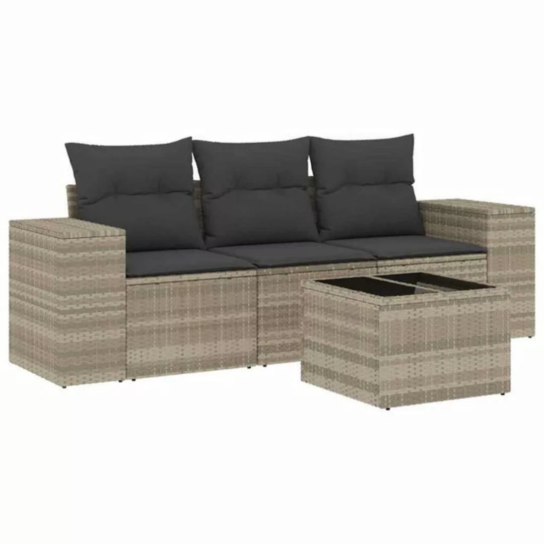 vidaXL Sofaelement 4-tlg. Garten-Sofagarnitur mit Kissen Hellgrau Poly Ratt günstig online kaufen