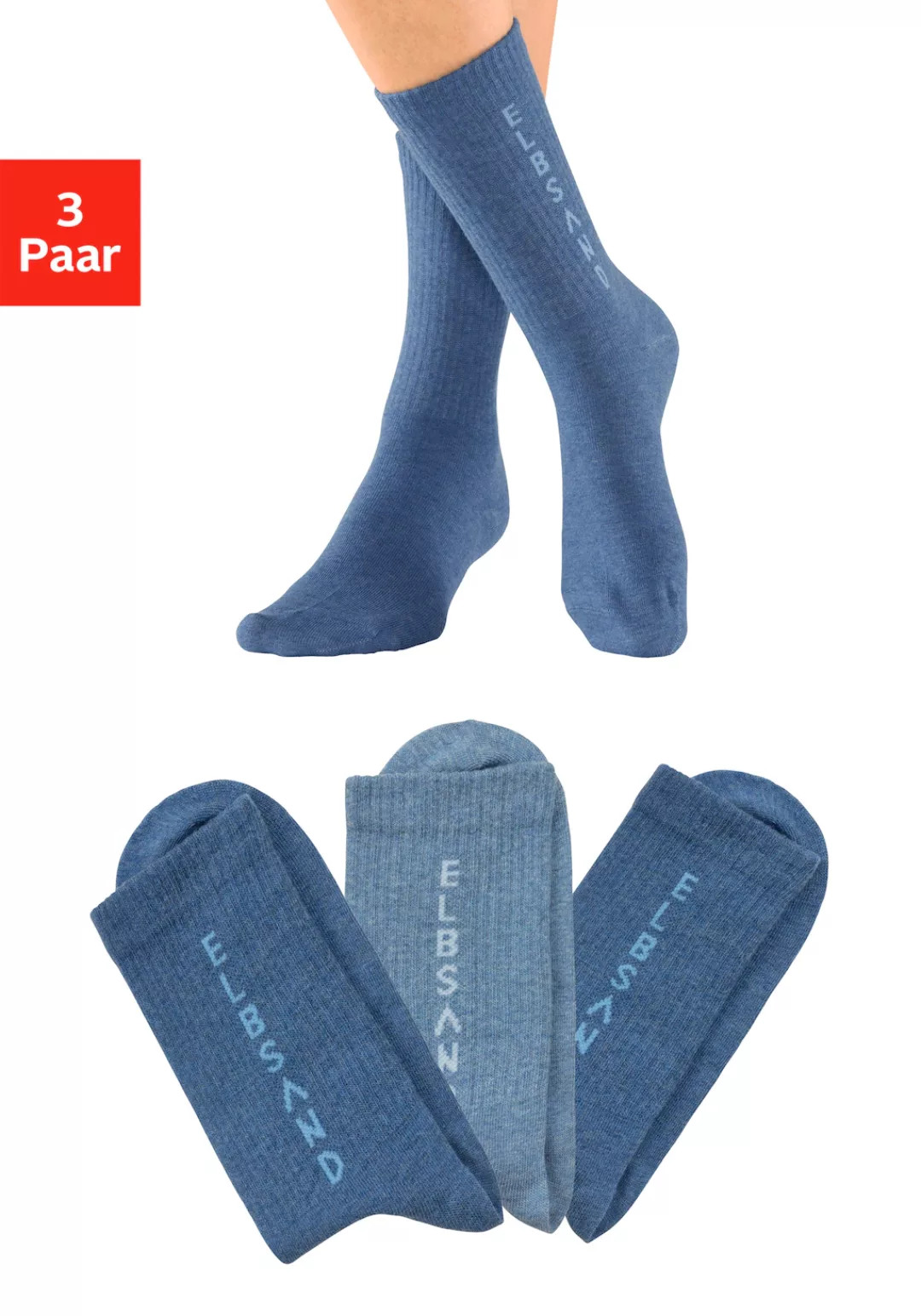 Elbsand Socken, (Packung, 3 Paar), mit eingestricktem Schriftzug günstig online kaufen