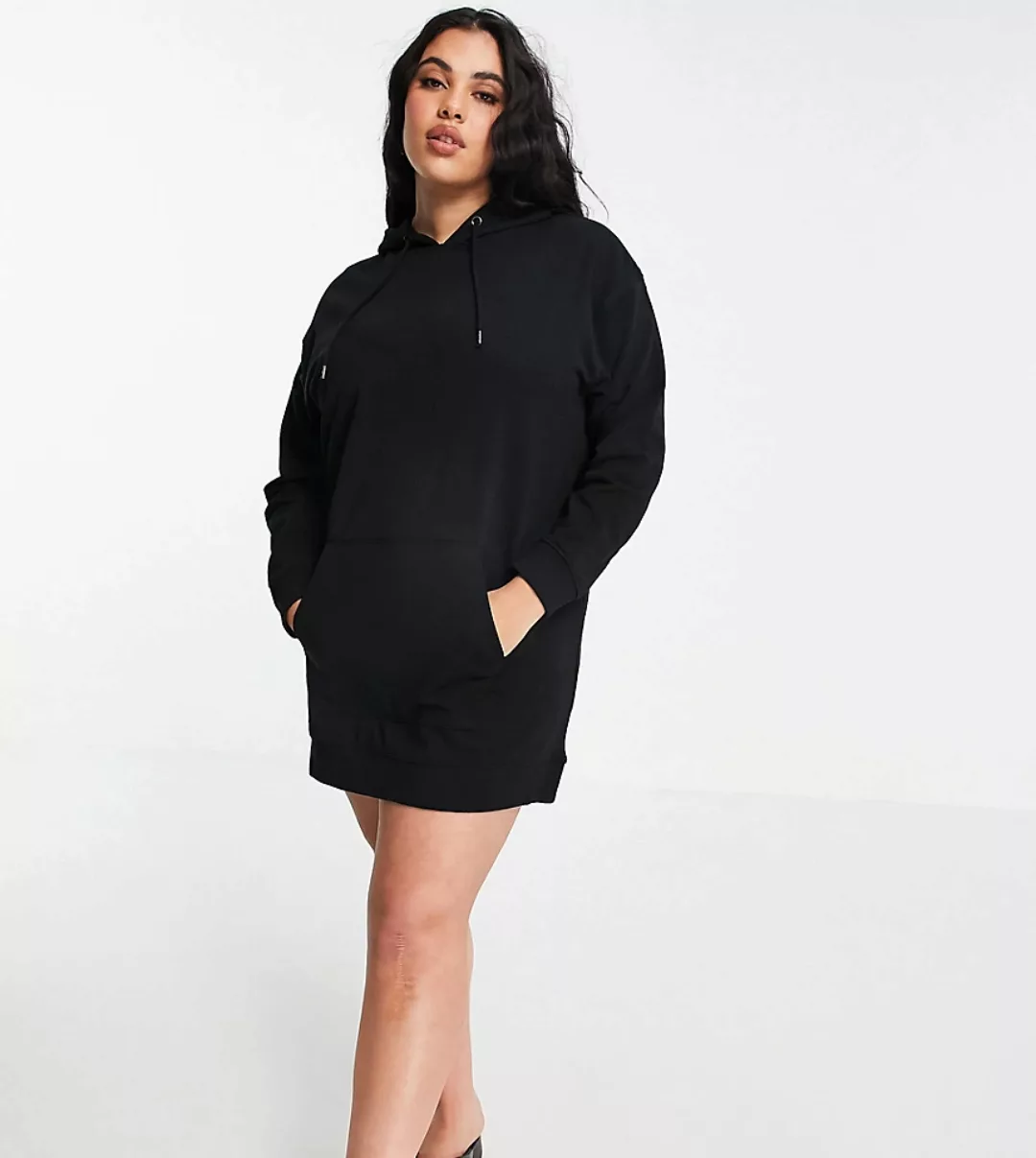 Brave Soul Plus – Raku – Pulloverkleid in Schwarz mit Kapuze günstig online kaufen