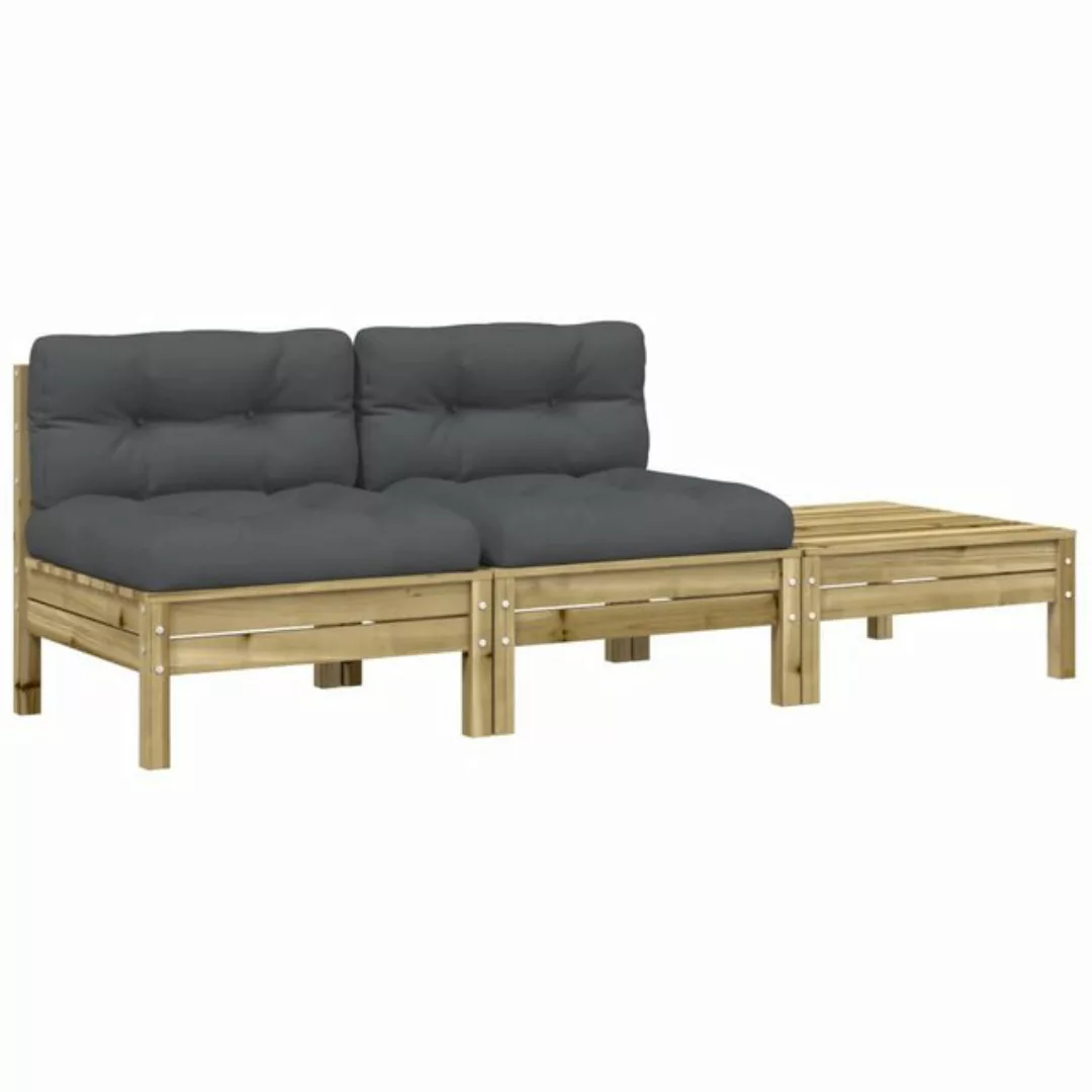 vidaXL Sofa, Gartensofa mit Kissen und Hocker 2-Sitzer günstig online kaufen