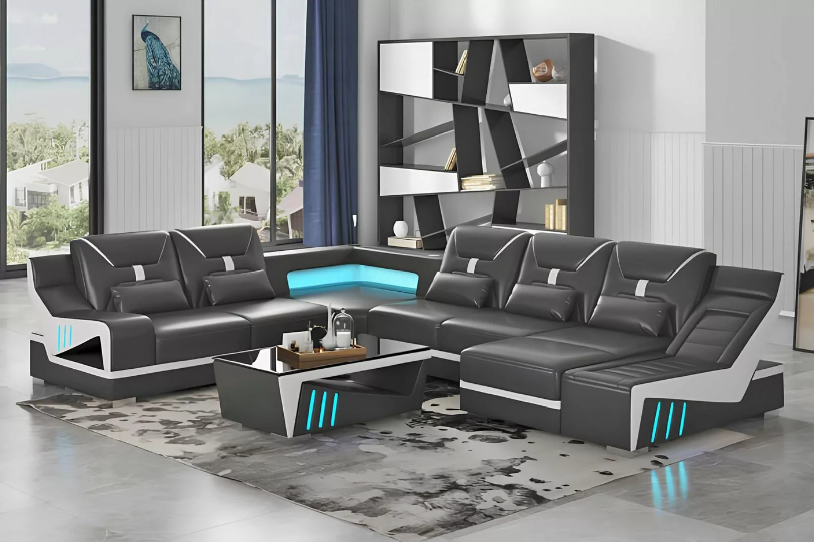 Xlmoebel Sofa Schwarzes Designer-Ecksofa in U-Form, Wohnlandschaft Eckgarni günstig online kaufen