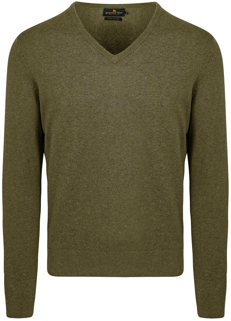 Steppin' Out Pullover Cotton Cashmere V-Ausschnitt Olivgrün - Größe S günstig online kaufen