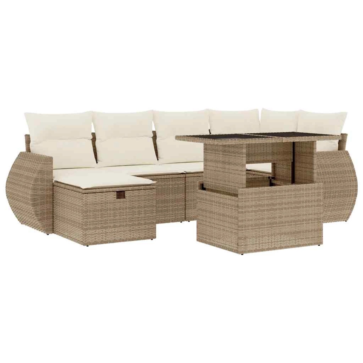vidaXL 7-Tlg Garten-Sofagarnitur mit Kissen Beige Poly Rattan 3275138 günstig online kaufen