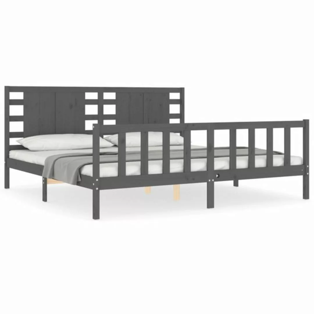 vidaXL Bett Massivholzbett mit Kopfteil Grau 200x200 cm günstig online kaufen