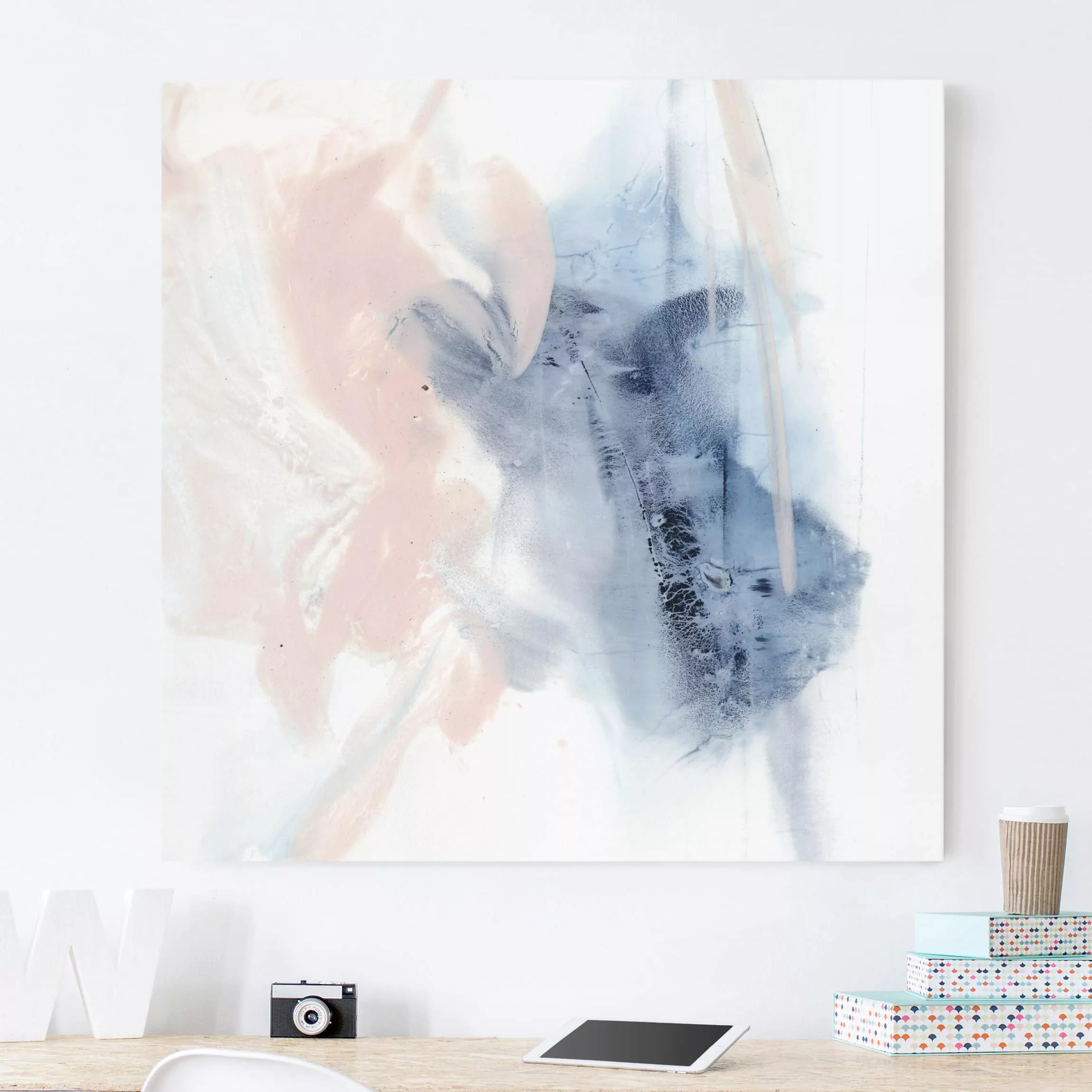 Leinwandbild Abstrakt - Quadrat Indigo & Rouge II günstig online kaufen