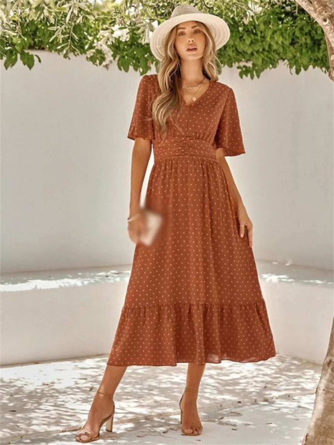 AFAZ New Trading UG Sommerkleid Fließendes Maxikleid mit kurzen Ärmeln und günstig online kaufen