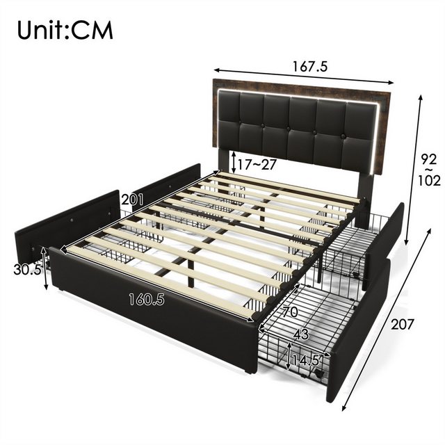 autolock Polsterbett Doppelbett,Polsterbett 160x200cm,mit LED-Beleuchtungsl günstig online kaufen