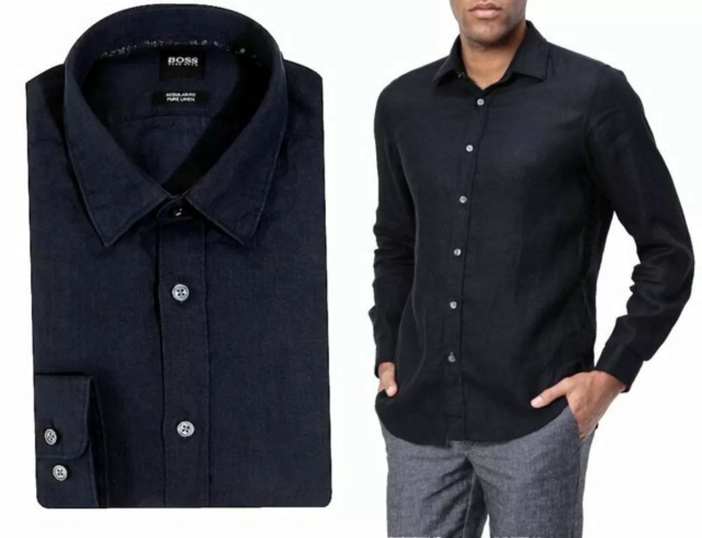 BOSS Langarmhemd HUGO BOSS Lukas Natural Linen Shirt Leinen Herren Hemd Reg günstig online kaufen
