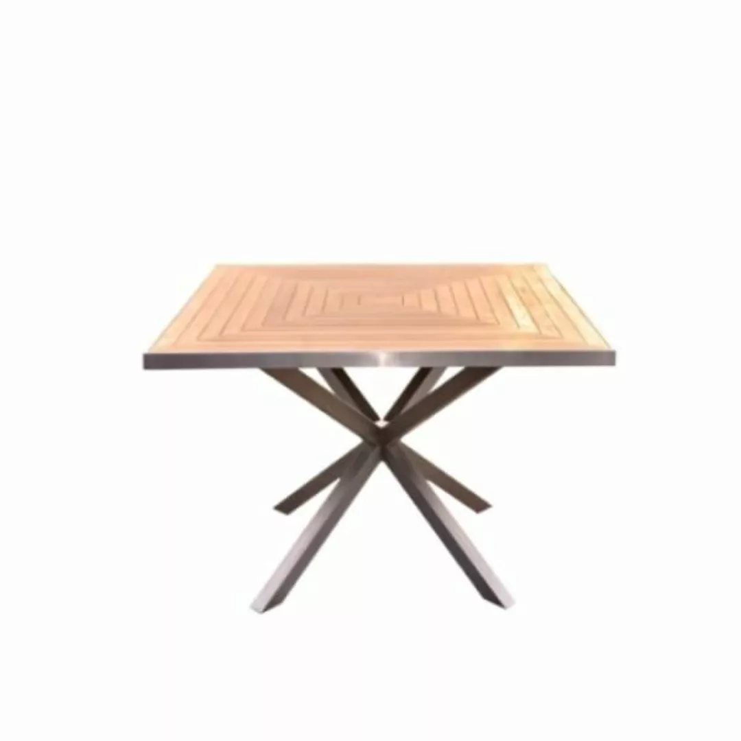 Designer Essgruppe Tisch Andalo + 4 Stapelstühle Endine Teakholz Edelstahl günstig online kaufen