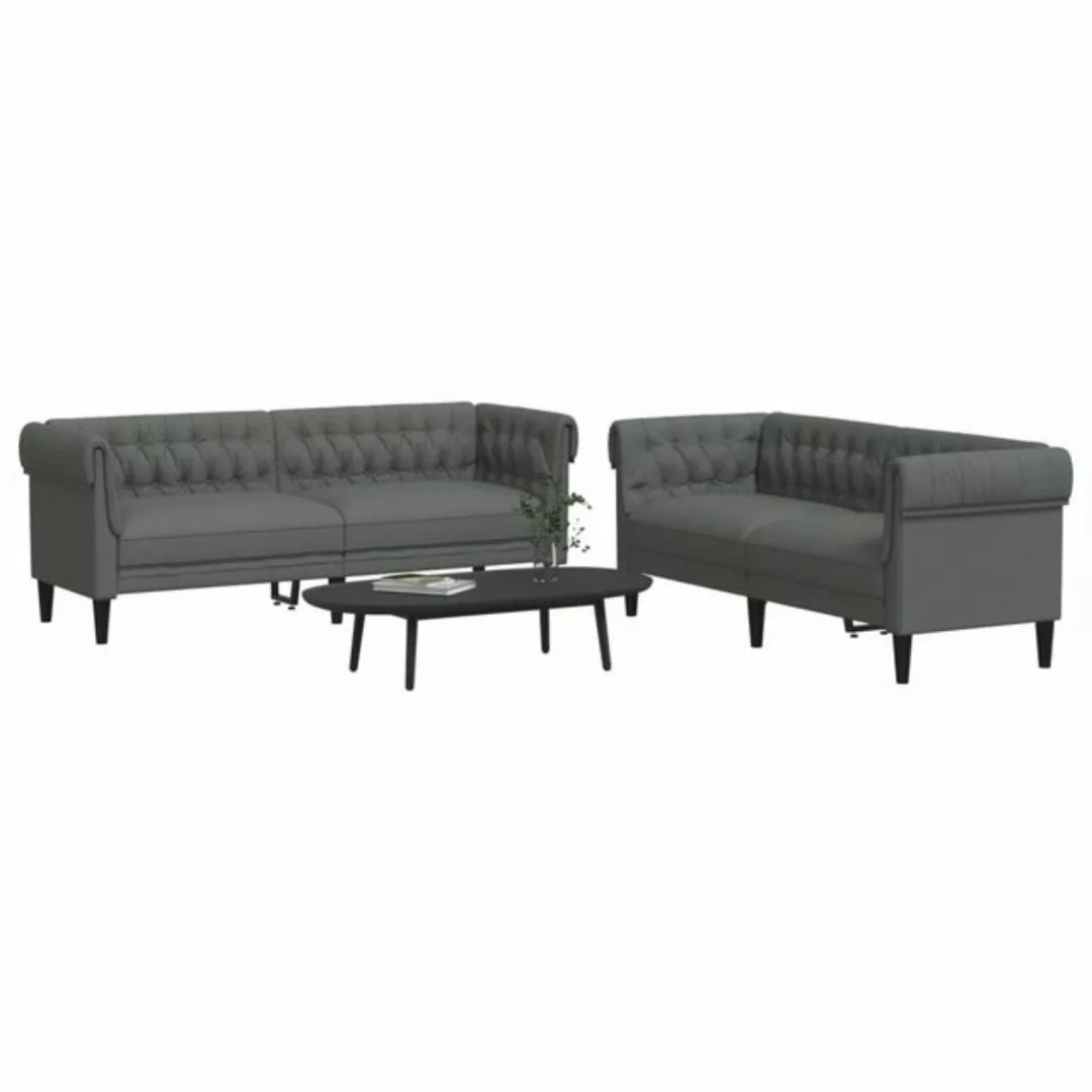 vidaXL Sofa Sofagarnitur Set mit Kissen Stoff, 2-tlg., Dunkelgrau günstig online kaufen