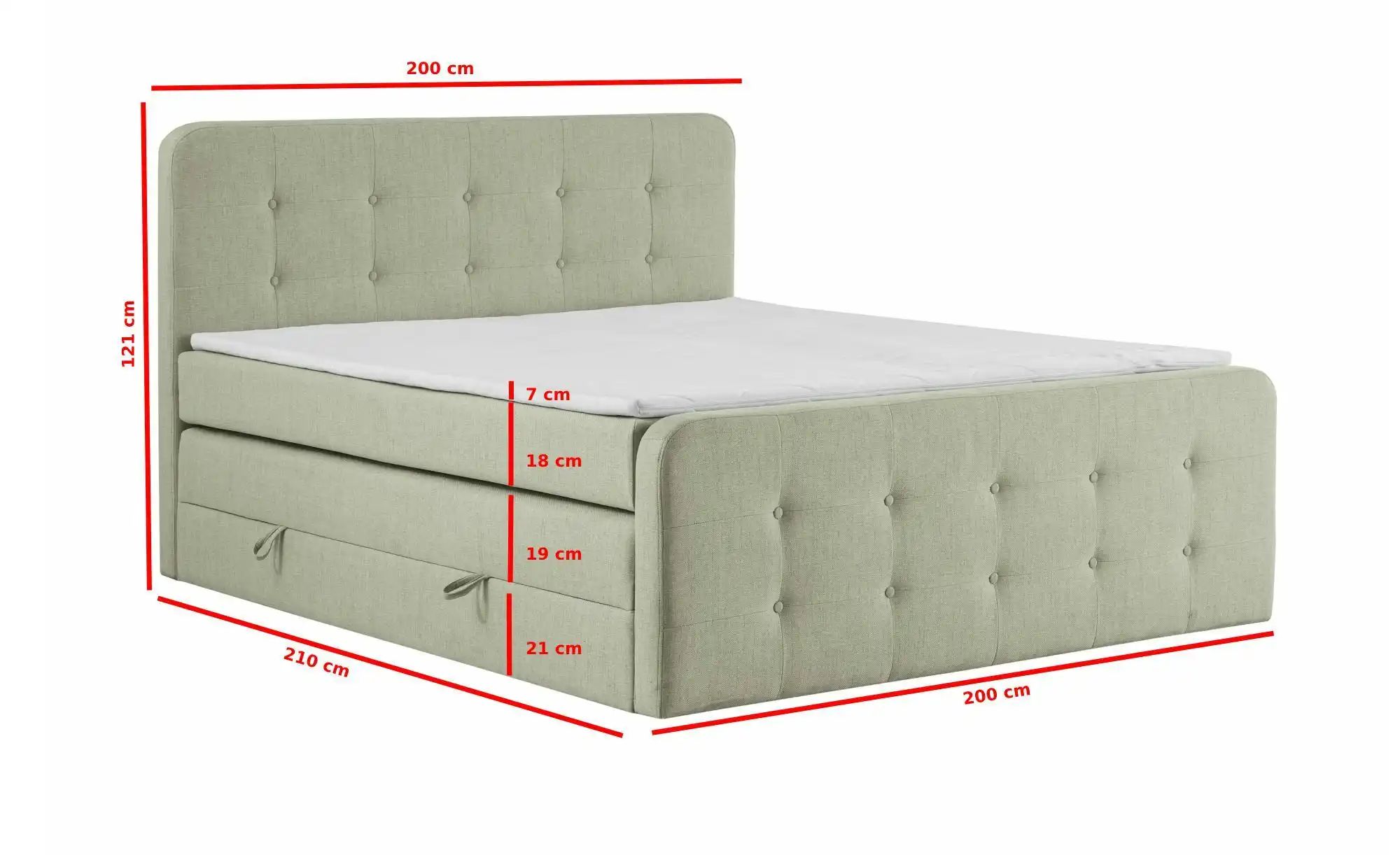 Boxspringbett mit Bettkasten Neapel ¦ grün ¦ Maße (cm): B: 200 H: 121 Bette günstig online kaufen