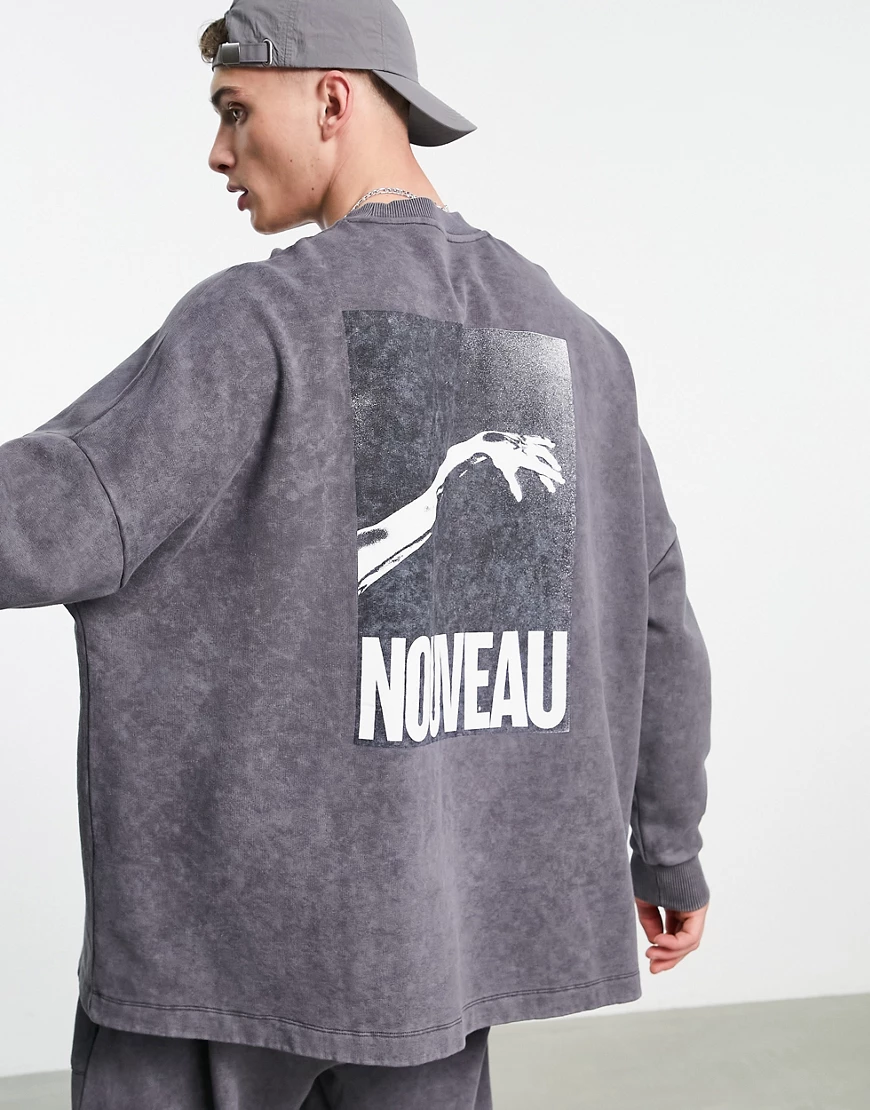 ASOS DESIGN – Super-Oversize-Sweatshirt mit Acid-Waschung in Schwarz und „N günstig online kaufen