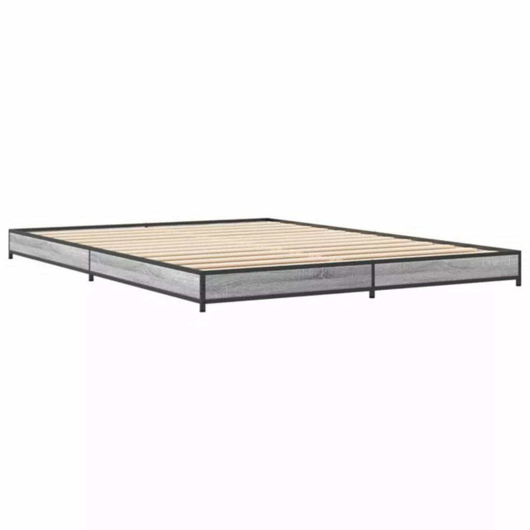 vidaXL Bett Bettgestell Grau Sonoma 150x200 cm Holzwerkstoff und Metall günstig online kaufen