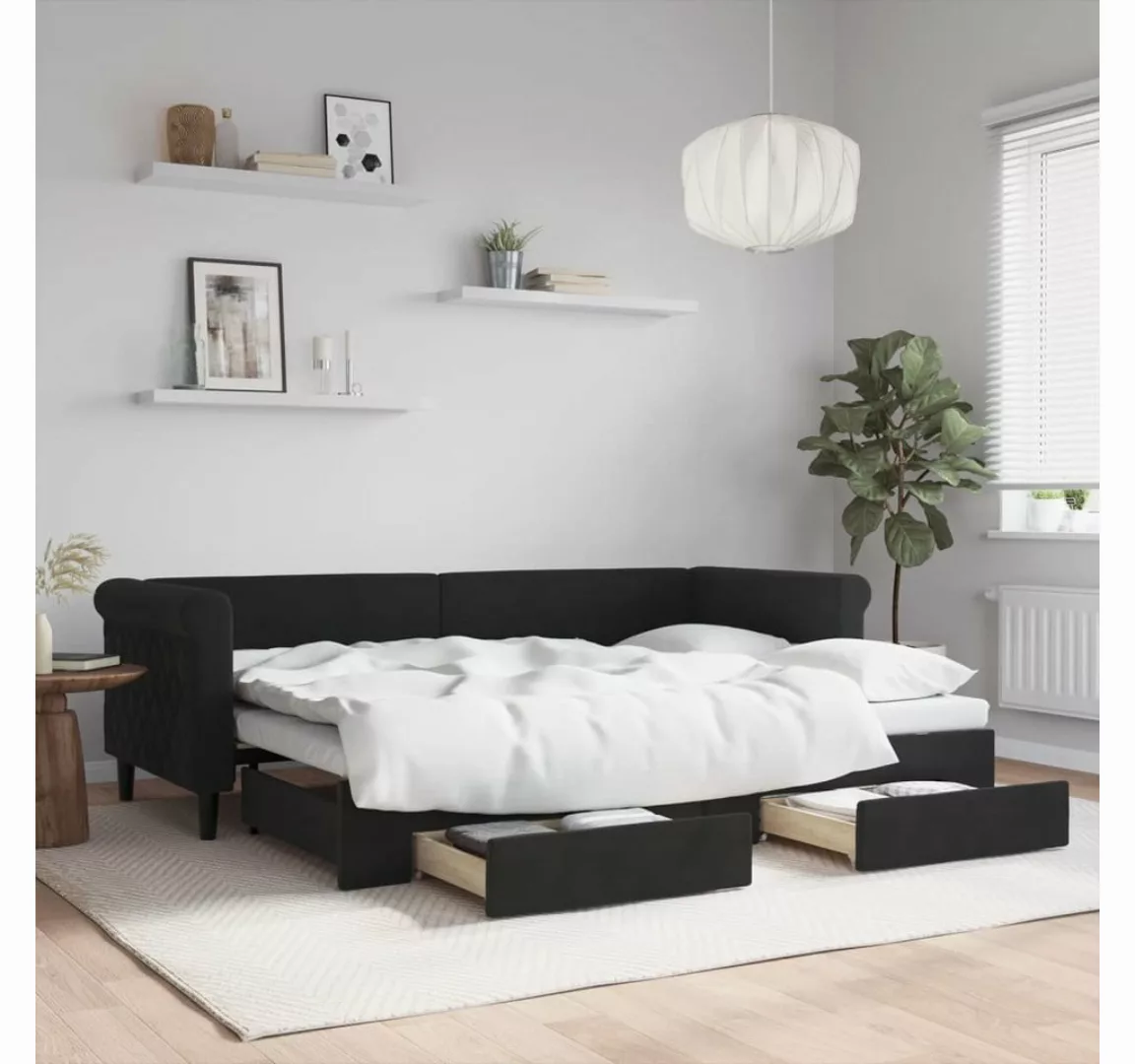 furnicato Bett Tagesbett Ausziehbar mit Schubladen Schwarz 80x200 cm Samt günstig online kaufen