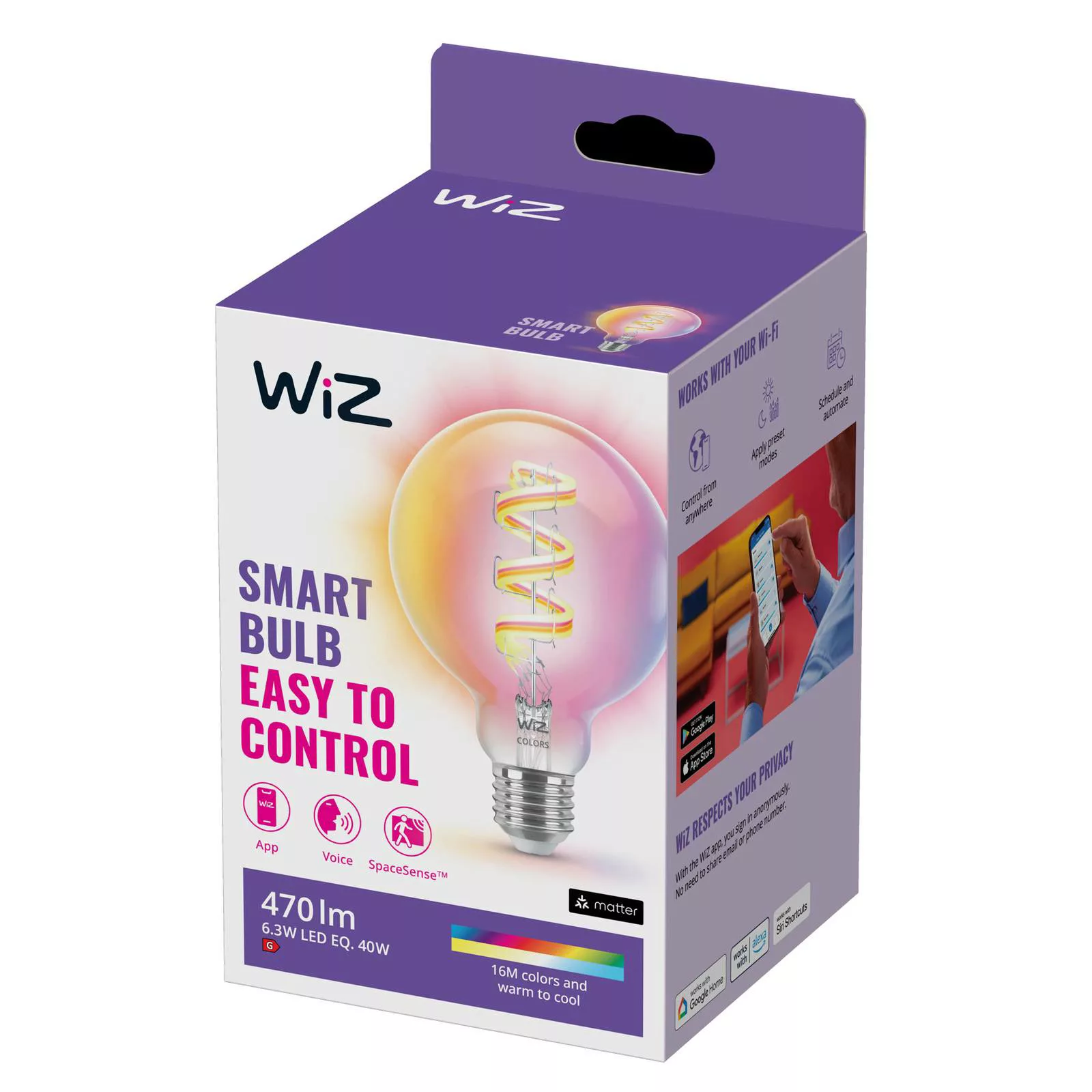 WiZ G95 LED-Filamentlampe Globe WiFi E27 6,3W RGBW günstig online kaufen