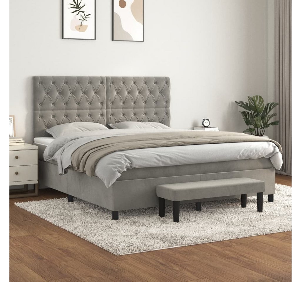 vidaXL Boxspringbett Boxspringbett mit Matratze Hellgrau 160x200 cm Samt Be günstig online kaufen