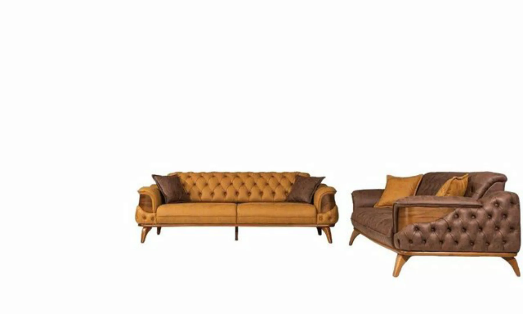 JVmoebel Sofa Luxus Sofagarnitur 331 Sitz Leder Sofa Sessel Braun Sofas Set günstig online kaufen