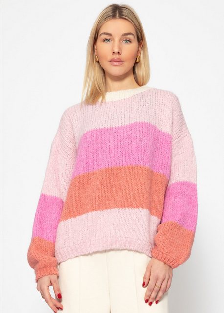 SASSYCLASSY Strickpullover Locker gestreifter Strickpullover in Rosa-Peach günstig online kaufen