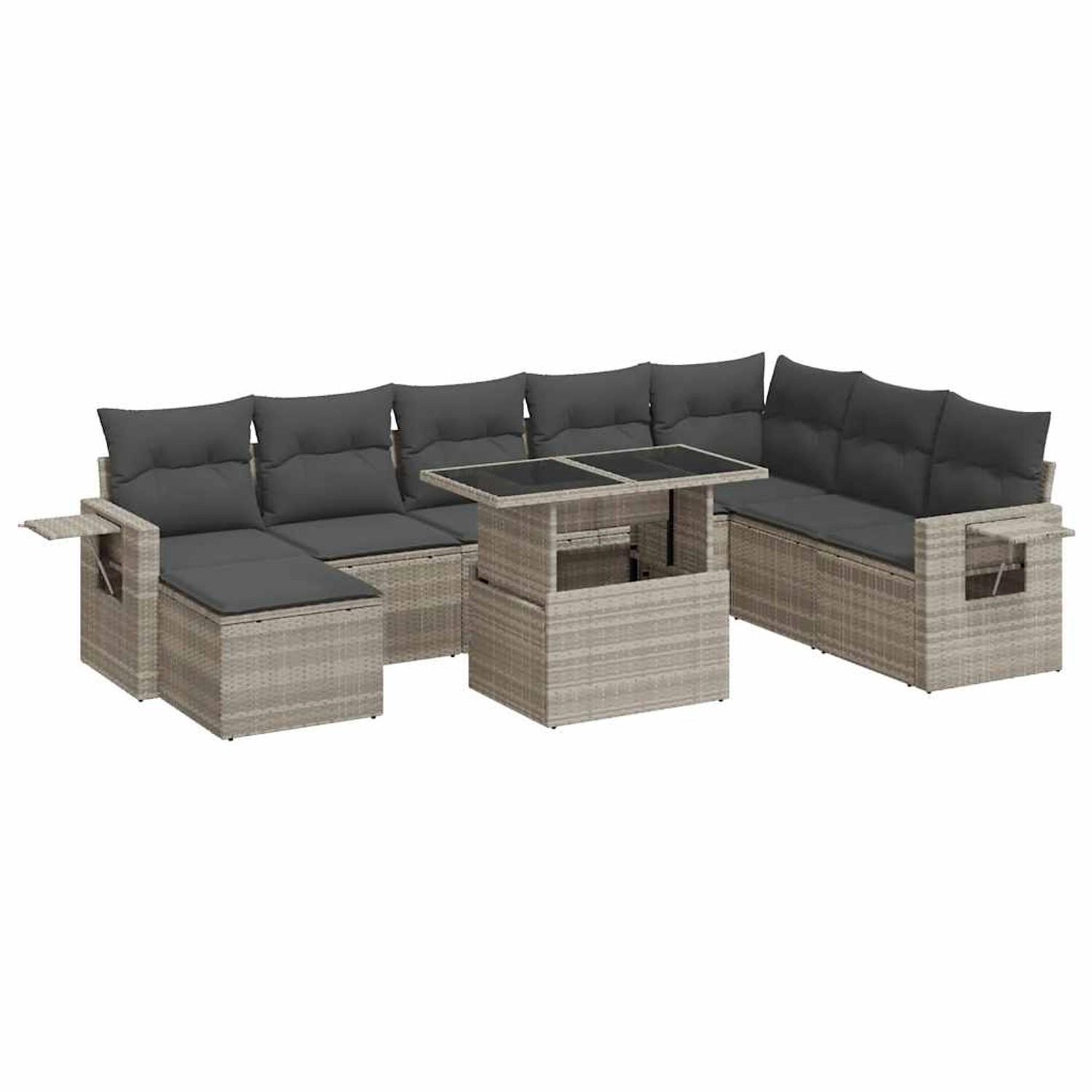 vidaXL 9-Tlg Garten-Sofagarnitur mit Kissen Hellgrau Poly Rattan 3326533 günstig online kaufen