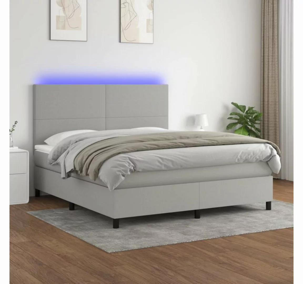 vidaXL Boxspringbett Boxspringbett mit Matratze LED Hellgrau 180x200 cm Sto günstig online kaufen