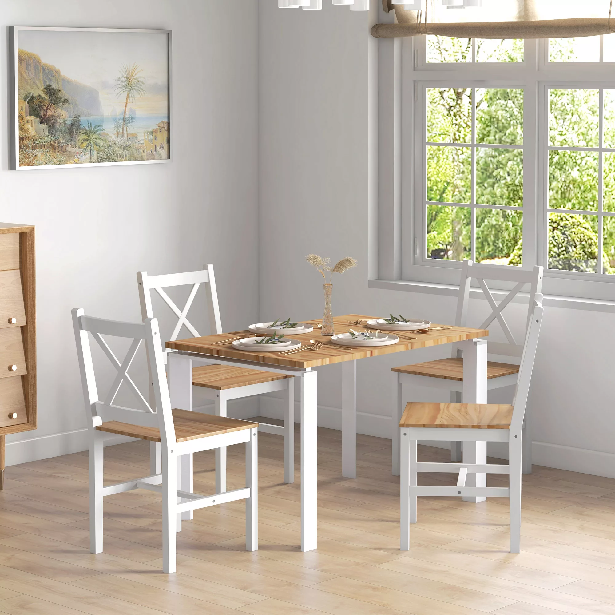 HOMCOM Set mit 4 Esszimmerstühlen, Küchenstühle, Landhausstil, hohe Rückenl günstig online kaufen