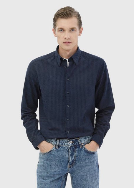 RAMSEY Langarmhemd Navy Blue Gestreiftes Lässiges Weaving 100% Baumwolle He günstig online kaufen