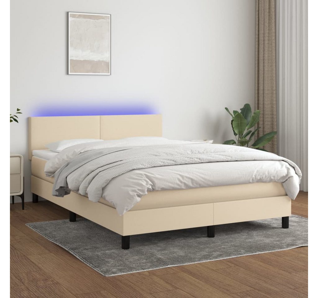 vidaXL Boxspringbett Boxspringbett mit Matratze LED Creme 140x200 cm Stoff günstig online kaufen