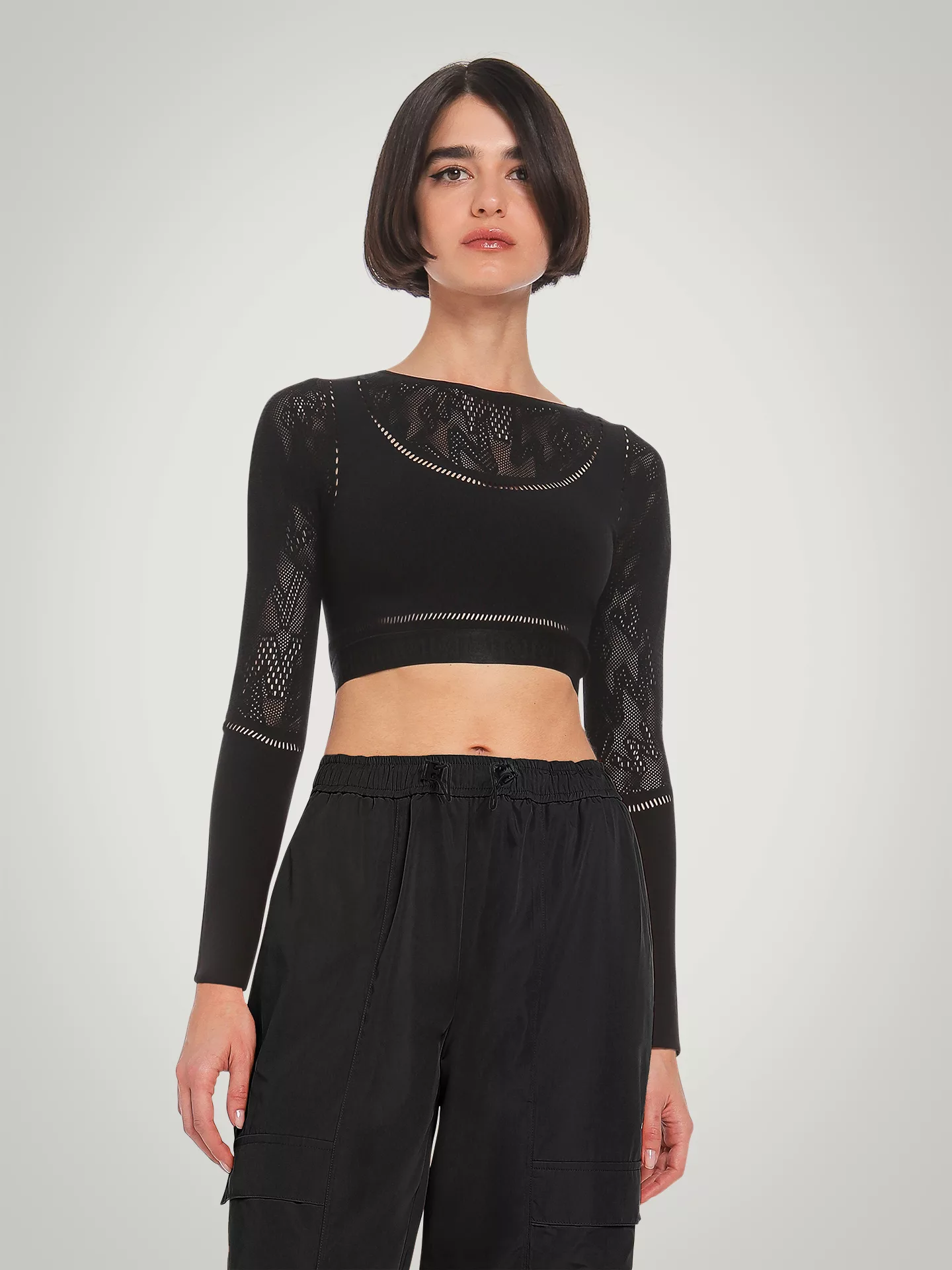 Wolford - Sporty Logo Net Top Long Sleeve, Frau, black, Größe: S günstig online kaufen