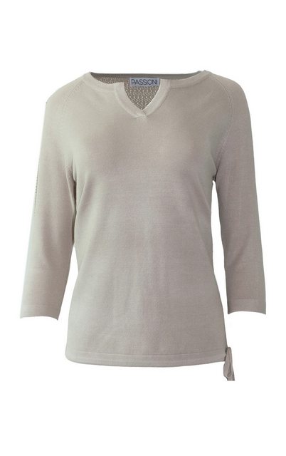 Passioni 3/4 Arm-Pullover Pullover in Kitt mit Splitneck und Schleife am Sa günstig online kaufen