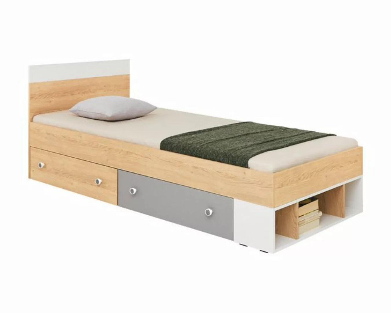 Deine Möbel 24 Jugendbett POKO 14 90x200 cm, in Biskuiteiche / Weiß Lux / G günstig online kaufen