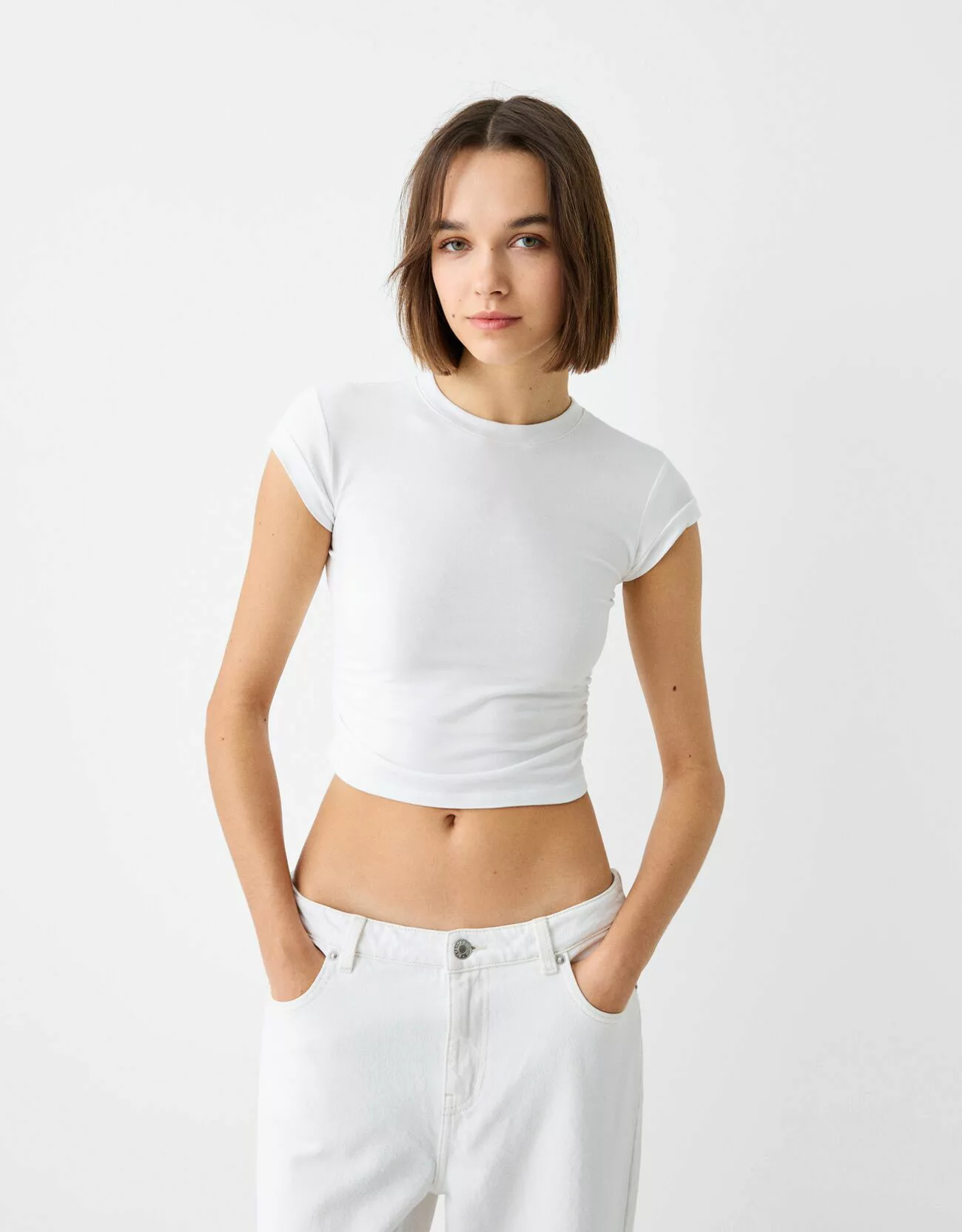 Bershka T-Shirt Mit Kurzen Ärmeln Damen L Grbrochenes Weiss günstig online kaufen