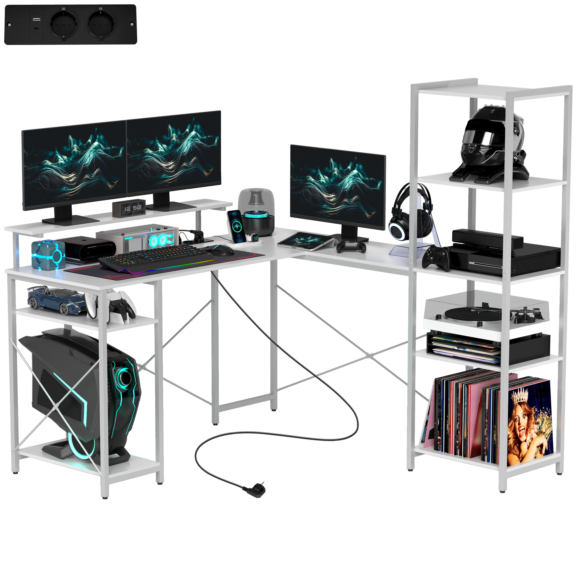 HOMCOM Schreibtisch Gaming Tisch L Form mit Regal, Computertisch mit Monito günstig online kaufen