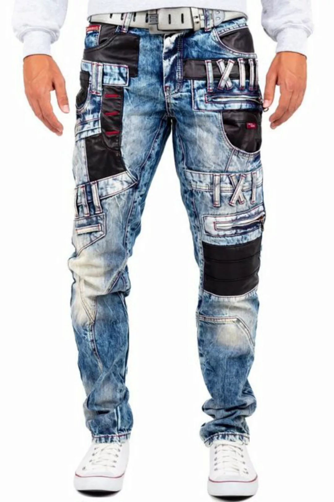 Cipo & Baxx Bikerjeans Herren Hose BA-CD482 (1-tlg) mit Kunstleder Bereiche günstig online kaufen