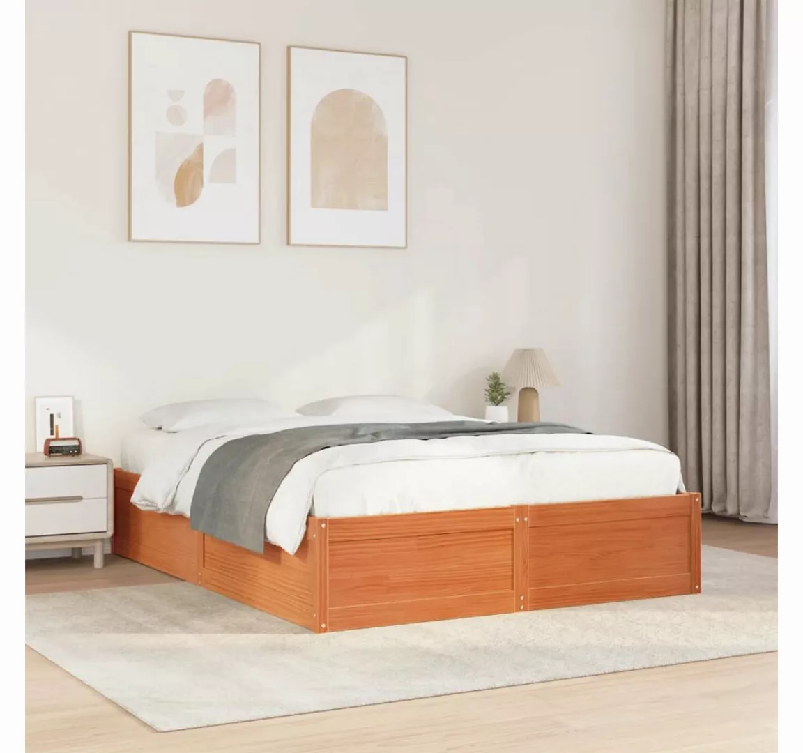 vidaXL Bett, Massivholzbett ohne Matratze Wachsbraun 160x200 Kiefernholz günstig online kaufen