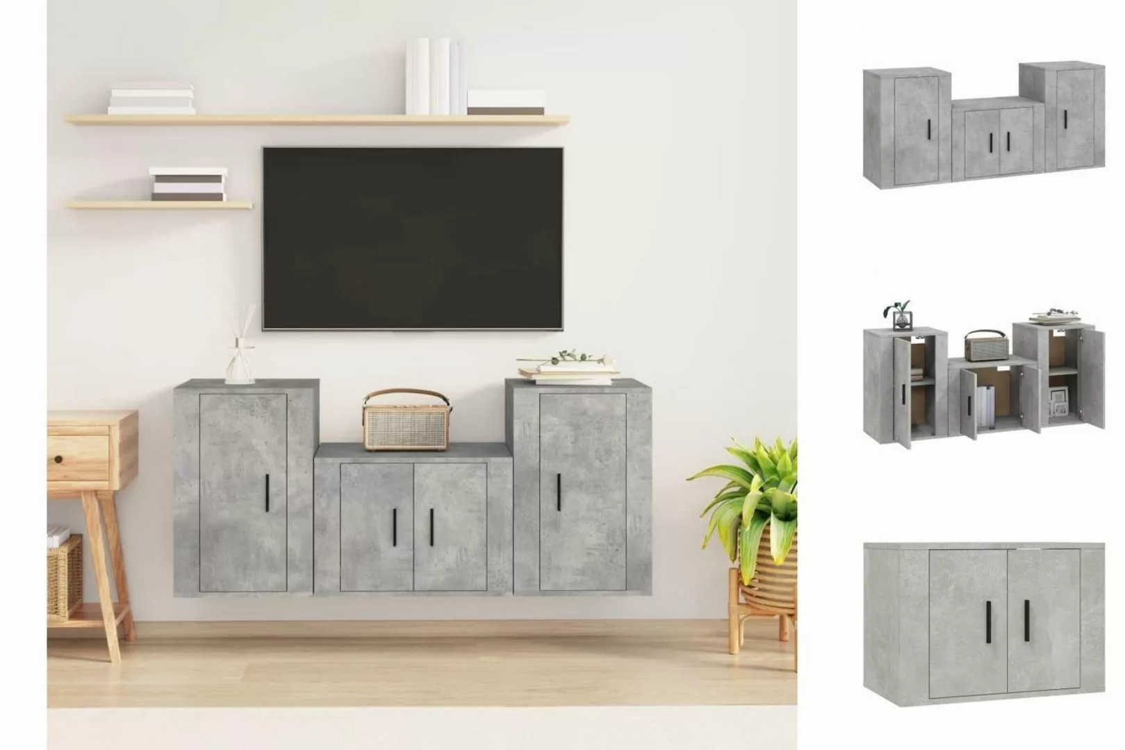 vidaXL TV-Schrank 3-tlg TV-Schrank-Set Betongrau Spanplatte TV-Lowboard Fer günstig online kaufen