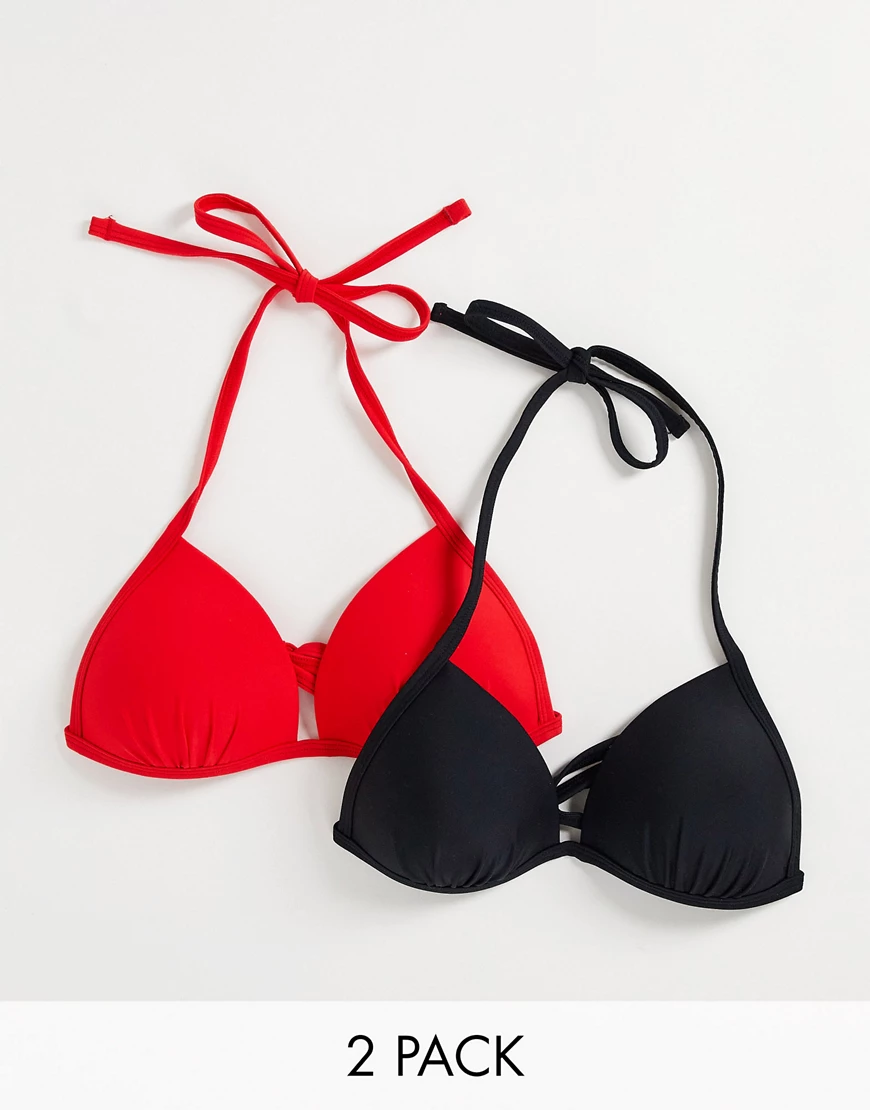 New Look – Bikinioberteile in Schwarz mit seitlicher Schnürung im 2er-Pack günstig online kaufen