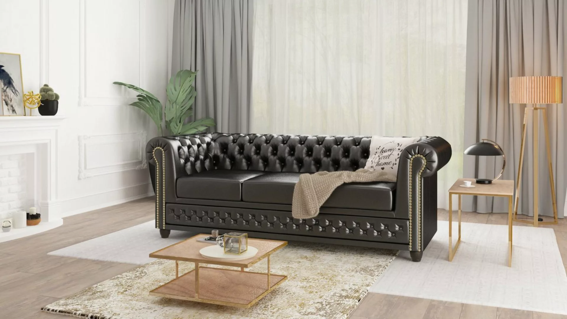 S-Style Möbel Chesterfield-Sofa Jeff, 3-Sitzer mit Schlaffunktion aus vegan günstig online kaufen