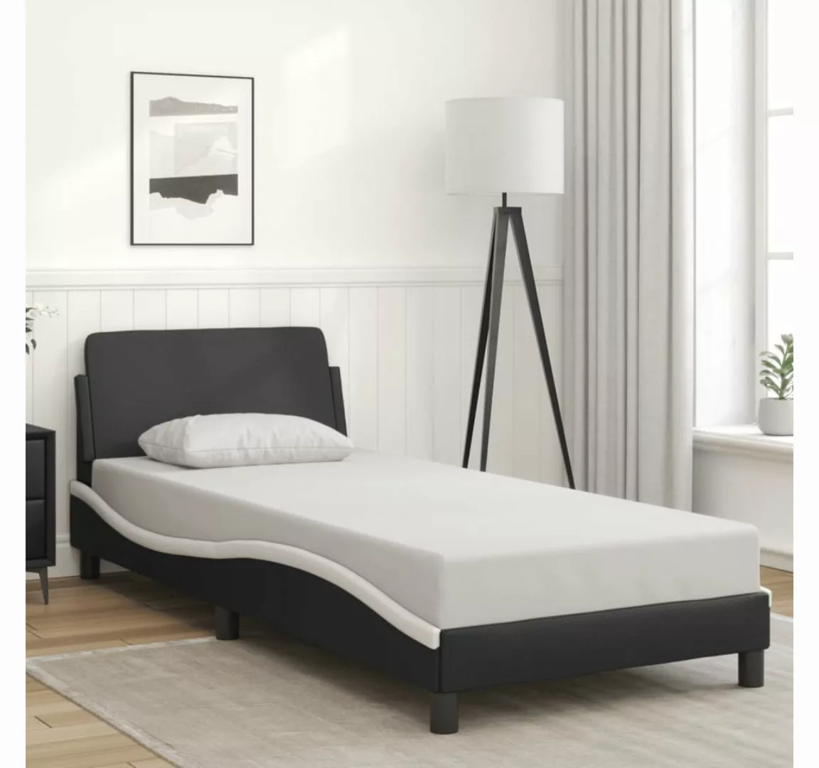 vidaXL Bett Bettgestell mit Kopfteil Schwarz und Weiß 80x200 cm Kunstleder günstig online kaufen